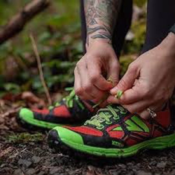 Bold Red and Green Running Shoes